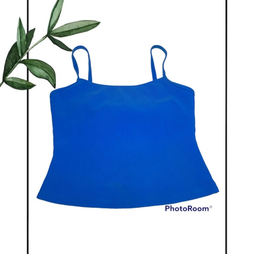 Lands End Ribbed Blue Tankini Swim Top
